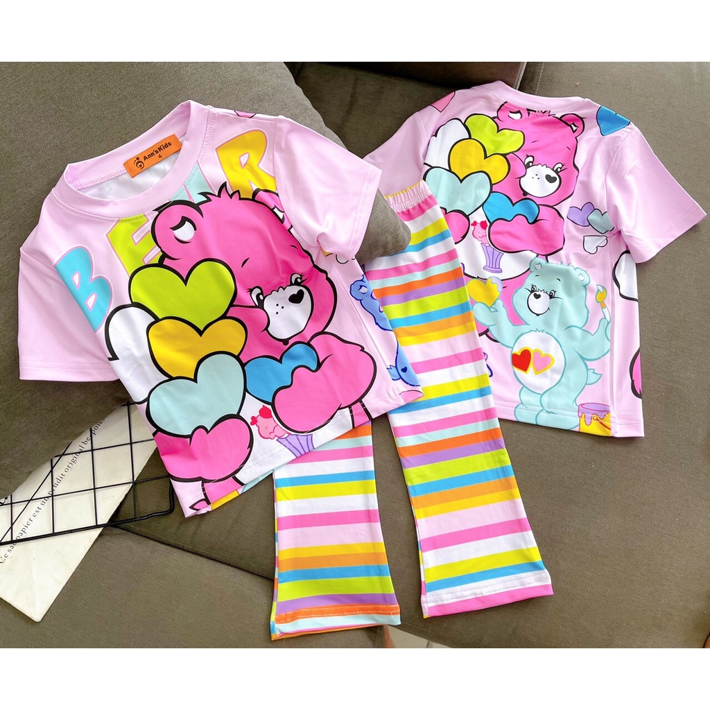 Đồ Bộ Bé Gái 8-40 Kg Set Quần Dài Ống Loe Áo Cộc Tay Thun Lạnh 3D Trẻ Em In Hoạt Hình Hot Trend Đẹp Homie Kids