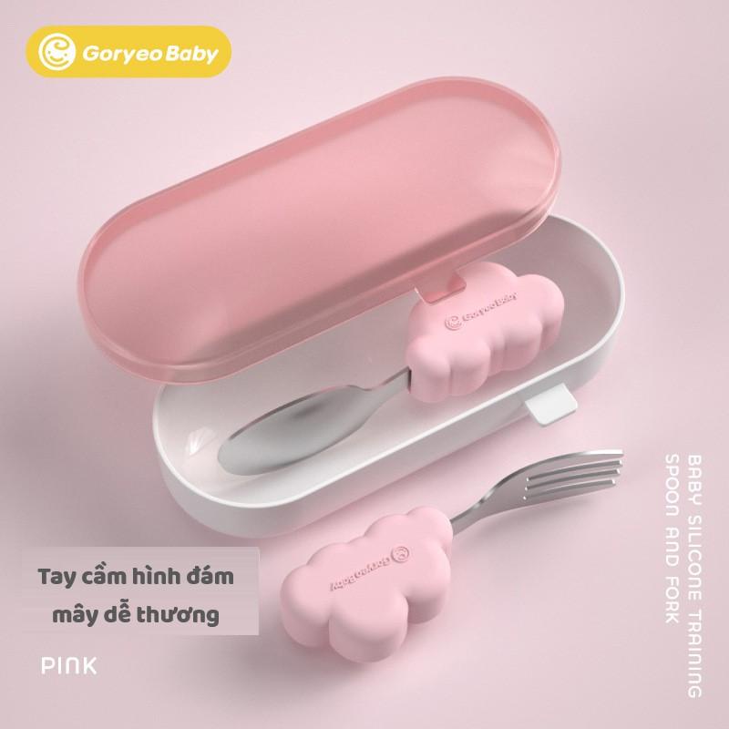 Set Thìa Dĩa Ăn Dặm Goryeo Baby Cho Bé Cao Cấp, Tay Cầm Hình Đám Mây Dễ Thương, Có Hộp Đựng
