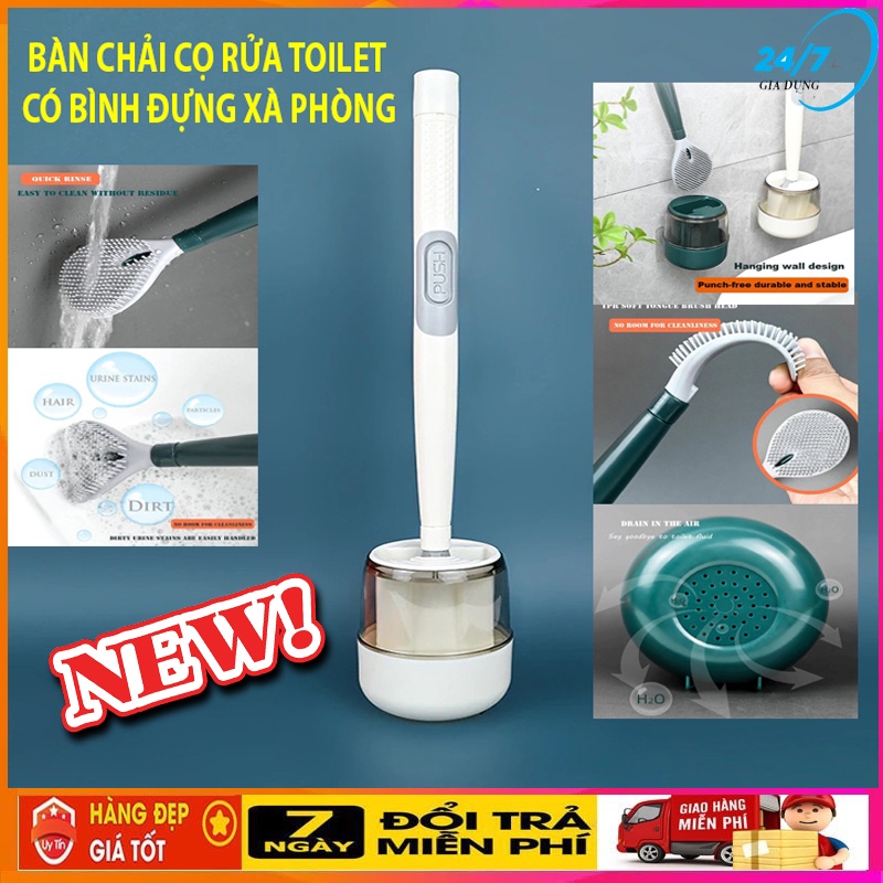Chổi Cọ Toilet Gắn Tường, Bàn Chải Chà Rửa Nhà Vệ Sinh, Nhà Tắm, Cây Cọ Silicon Có Bình Chứa Xà Phòng Tiện Dụng