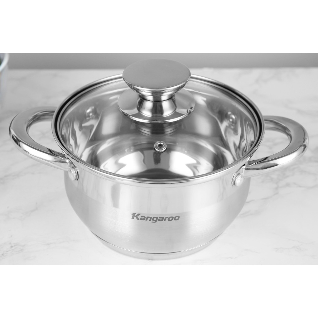 Bộ Nồi Inox 3 Chiếc, Size 16-20-24 Kangaroo KG878 Thu Nhiệt Nhanh Và Đảm Bảo Vệ Sinh An Toàn Thực Phẩm.