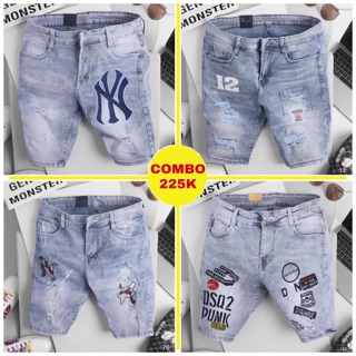 Combo quần short jean nam cao cấp, quần short bò thêu