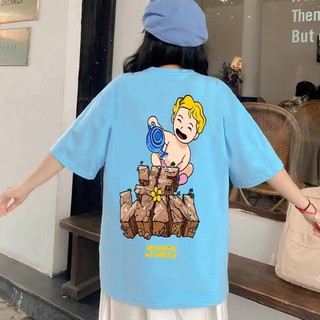 Áo thun nữ tay lỡ freesize phông form rộng dáng Unisex, mặc lớp, nhóm, cặp in chữ YF WIN hình BÉ TRAI TƯỚI CÂY