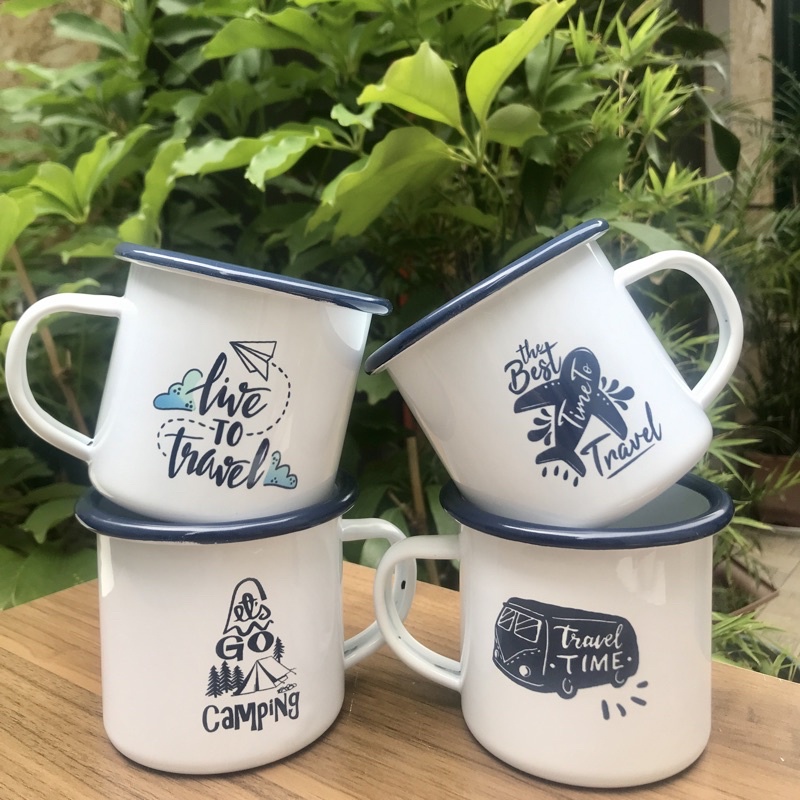 Cốc sắt tráng men hình -camping & chill- Góc chill