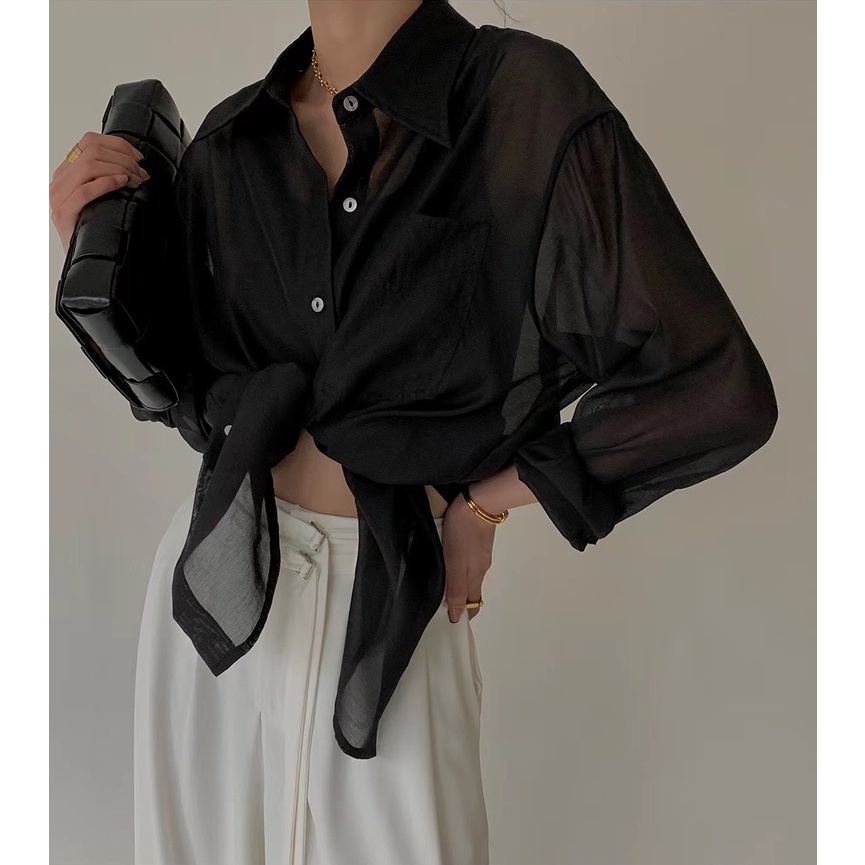 [Augustcloth] Áo sơ mi xẻ lưng thắt dây phong cách Hàn Quốc