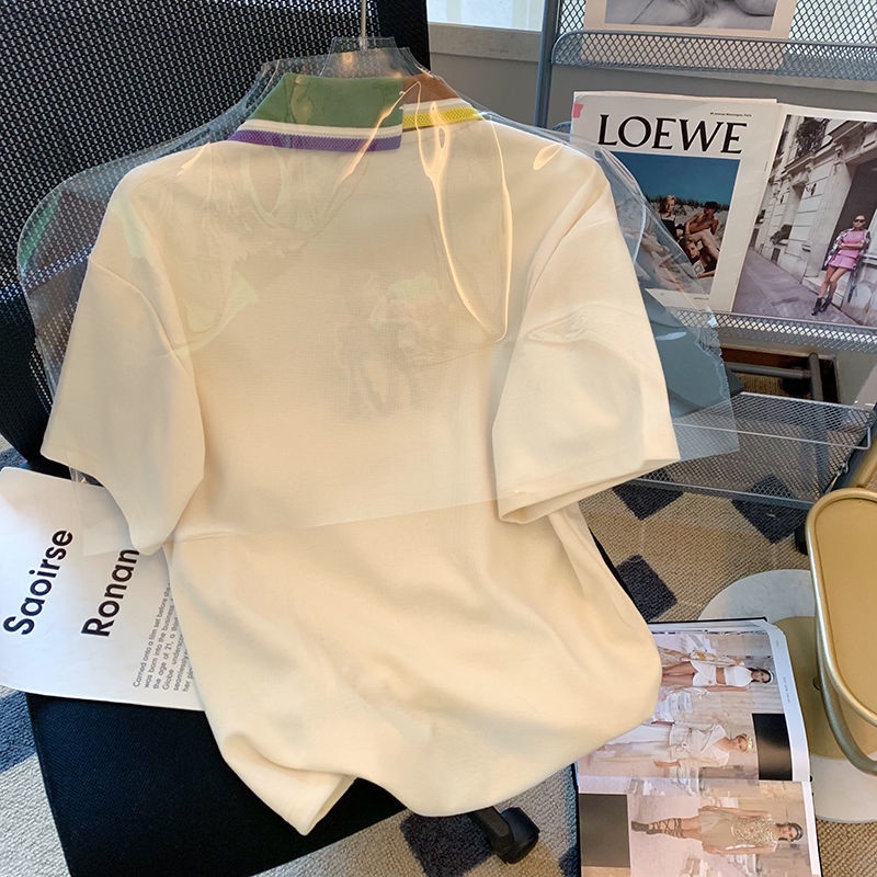 Áo polo Pure Cube tay ngắn dáng rộng phong cách Hàn Quốc thời trang dành cho nữ
