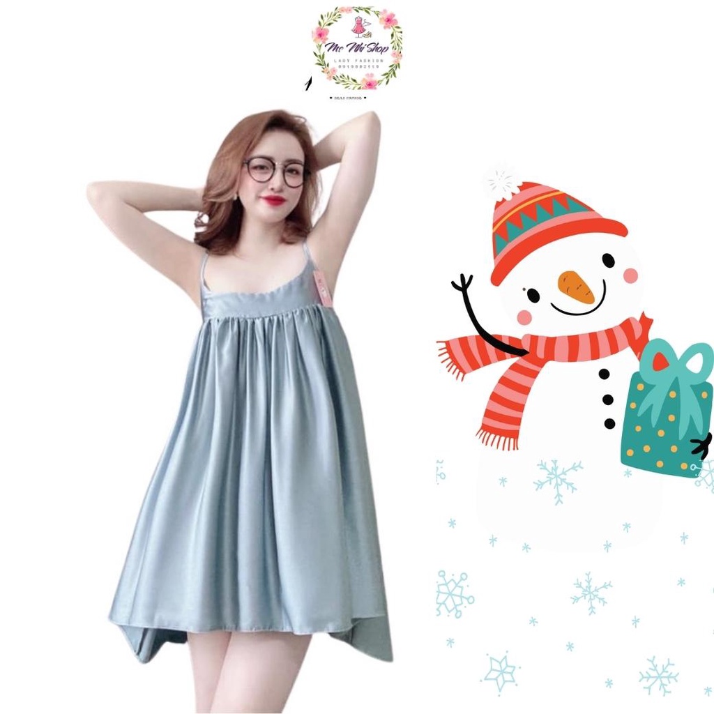 Đầm ngủ lụa latin, cổ vuông phối ren tay cánh tiên quyến rũ
