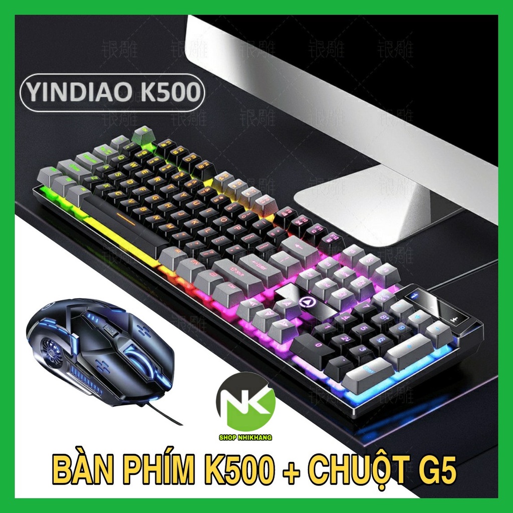 COMBO Bàn phím giả cơ YINDIAO K500 + Chuột G5 đa dạng màu sắc kèm theo đèn led 7 màu xuyên phím dành cho game thủ - NK