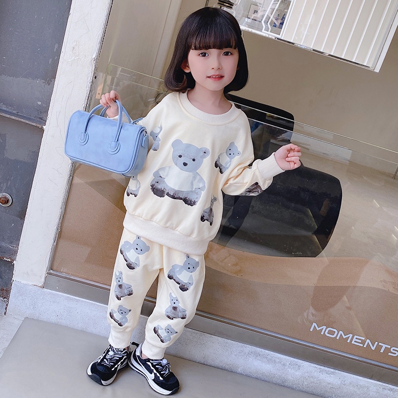 Đồ bộ bé gái Sét thu đông quần áo dài thun nỉ hình gấu cute dễ thương cho bé từ 7 đến 18 kg, SUN KID'S