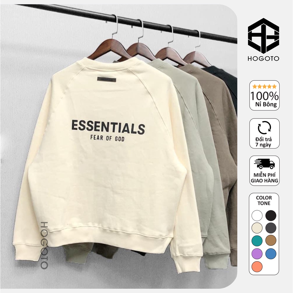 Áo nỉ sweater ESSENTIALS 2021 Cao su nổi , áo nỉ bông cotton unisex nam nữ
