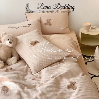 Bộ Chăn Ga Gối Cotton Hữu Cơ Organic Thêu Gấu Teddy Luna Bedding