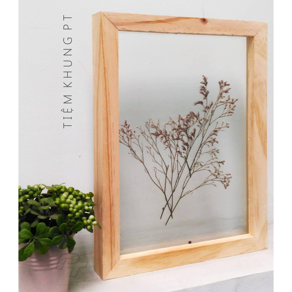 Khung ảnh gỗ 21x30 A4 2 mặt kính - Khung hình gỗ thông mặt kính trang trí handmade hoa treo tường Wood Frame by P'Tee