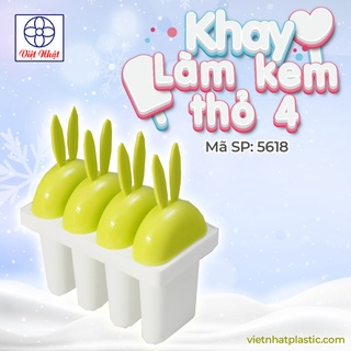Khuôn làm kem 4 que nhựa Việt Nhật (5618), khuôn kem có nắp tay cầm hình thỏ ngộ nghĩnh cho bé