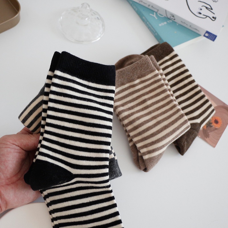 Vớ WAFNHA D662 vải cotton kẻ sọc dễ thương phong cách Hàn Quốc dành cho nữ