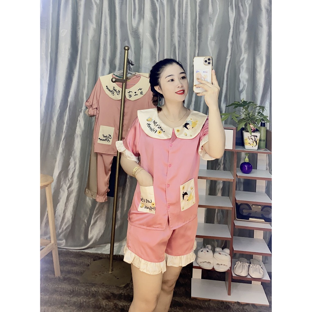 Đồ bộ đùi pijama, bộ đồ ngủ nữ [FREESHIP] cao cấp,in trên cổ áo,chất vải mền mịn, mặc thoáng mát size 48kg- 56kg