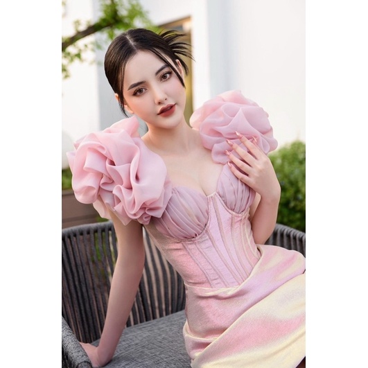 MS1255y ĐẦM NHŨ KIM TUYẾN TAY PHỒNG  full size S/M/L/Xl