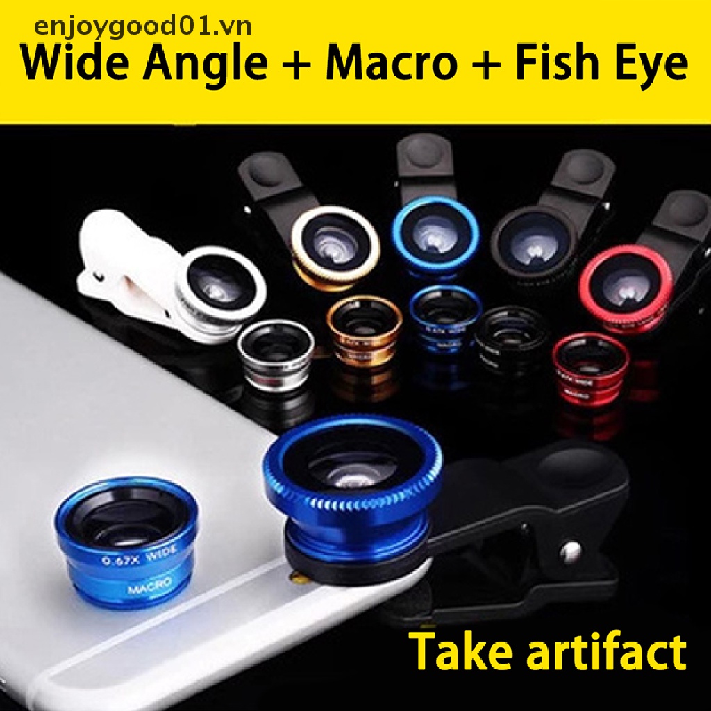 Set lens mắt cá góc rộng 3 trong 1 cho điện thoại