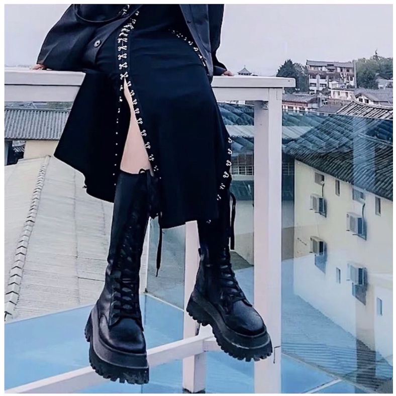 Giày Boots cao cổ đế dày buộc dây cực chiến giày bốt nữ