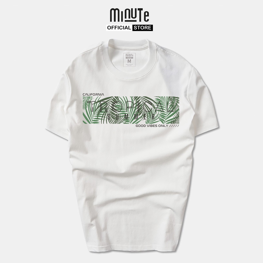 Áo thun nam cổ tròn tay ngắn 100% Cotton co giãn 4 chiều màu trắng MINUTE TROPICAL