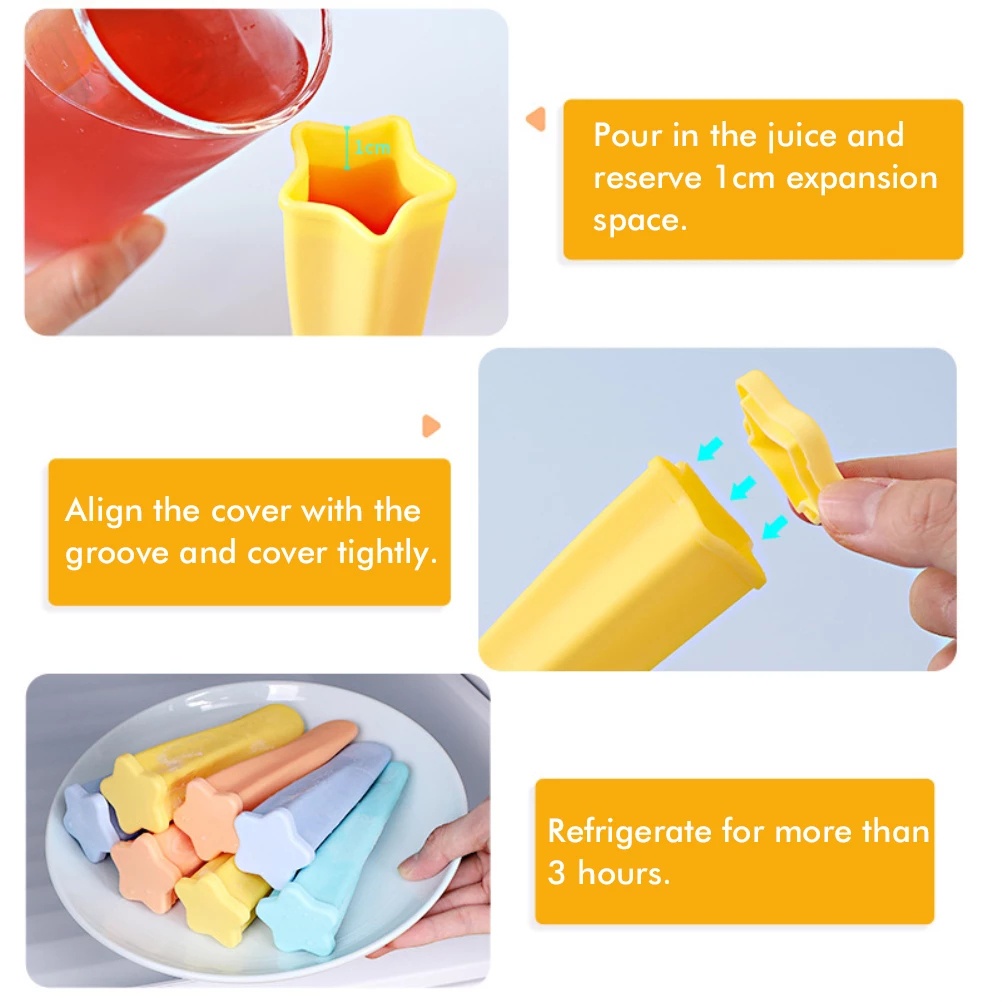 Khuôn Làm Kem 4 Ngăn Hình Ngôi Sao Bằng Silicone Cấp Thực Phẩm Có Thể Tái Sử Dụng