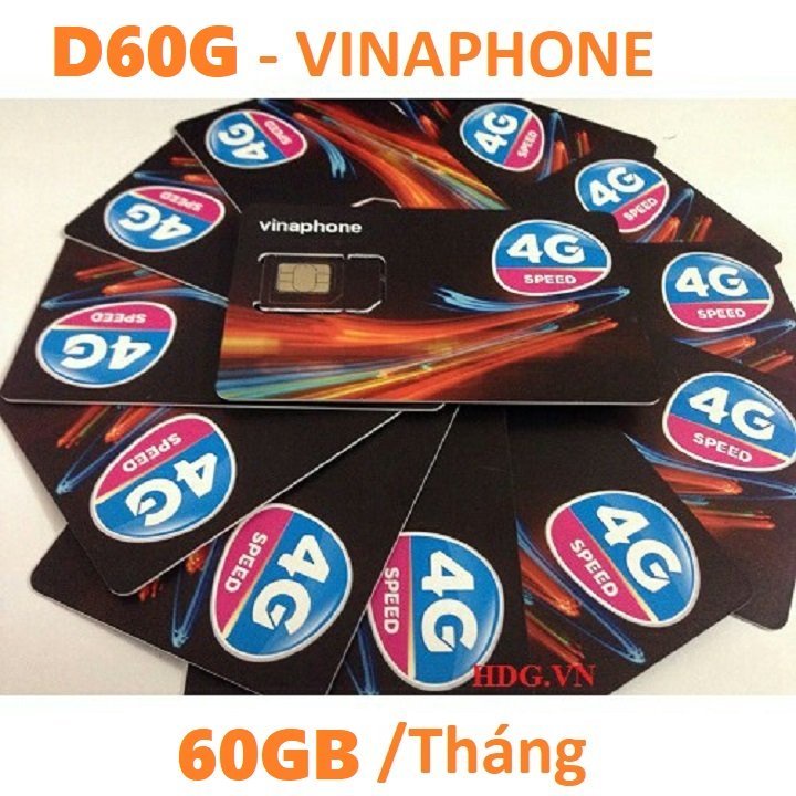 Sim Vina gói D60G trọn gói 1 2GB/ngày, 1500 phút nội mạng và 50 phút ngoại mạng/tháng