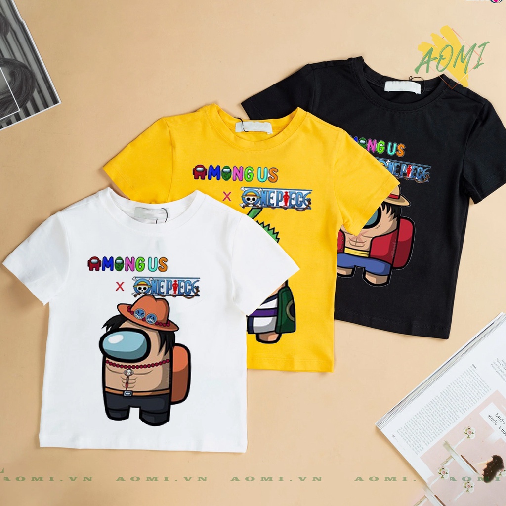 ÁO THUN  Among Us x One Piece UNISEX PHÔNG TRẮNG TAY NGẮN NAM NỮ GIA ĐÌNH CẶP ĐÔI SIZE TRẺ EM BÉ TRAI GÁI AOMIVN