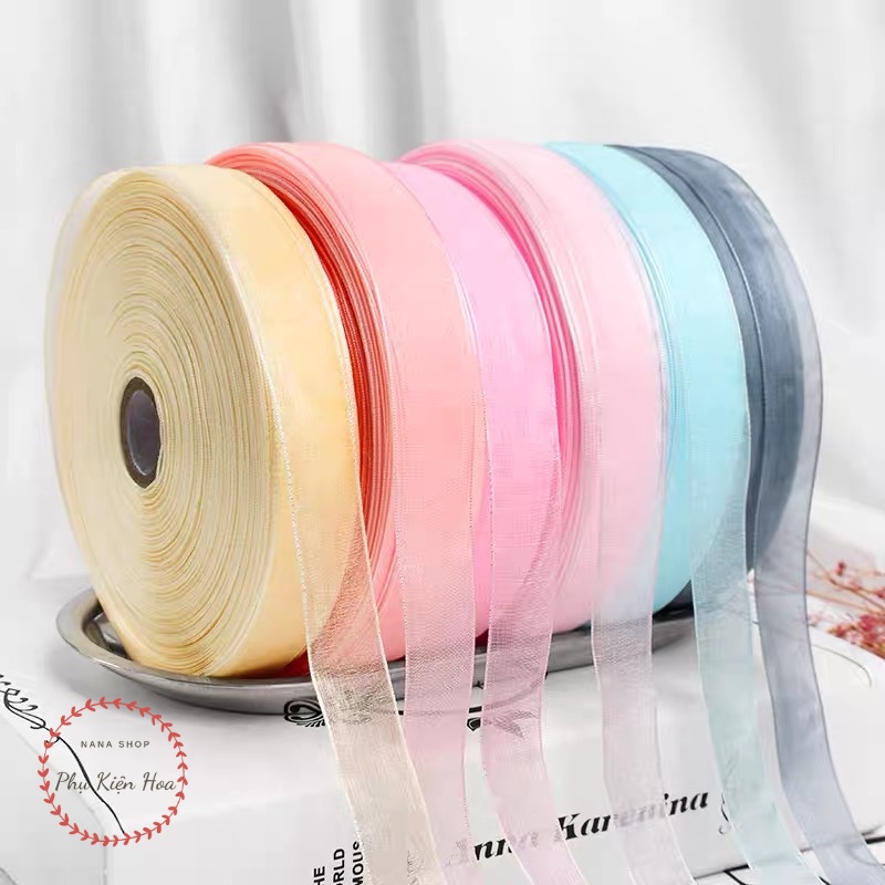 [Cuộn 45m] Ruy Băng Voan Trơn, Vải Organza Khổ 2cm Trang Trí Quà Tặng - Bó Hoa - Tiệc