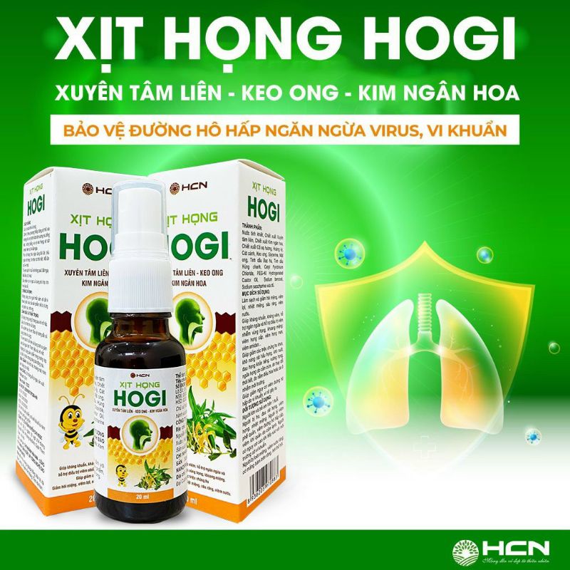 Xịt họng Xuyên tâm Liên Hogi 20ml làm dịu tức thời các cơn đau họng rát cổ ho khan