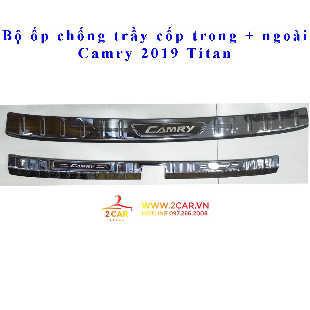 Bộ ốp chống trầy cốp trong, ngoài xe Toyota Camry 2019 2020 2021, chất liệu Titan