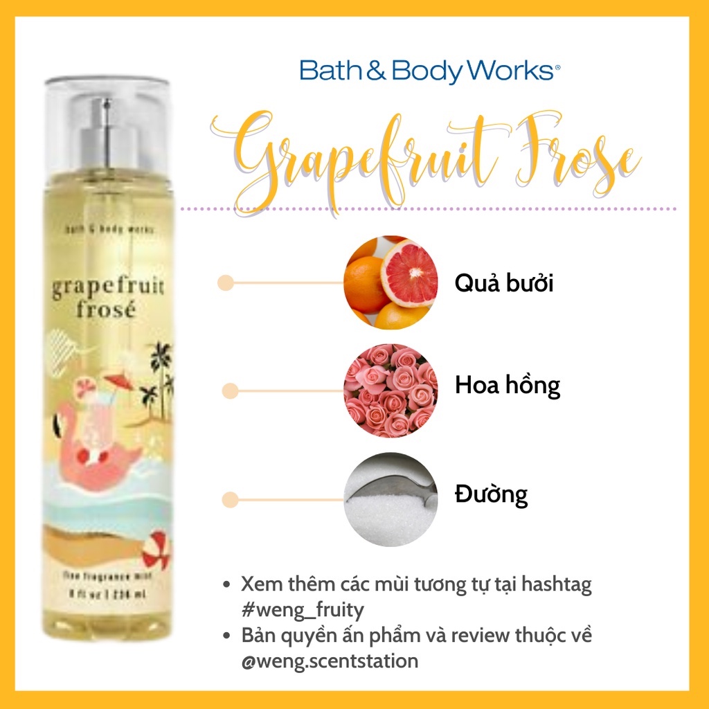 (MÙI MỚI) Xịt toàn thân Bodymist Bath &amp; Body Works mùi Grapefruit Frose