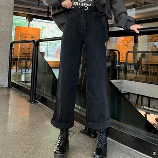 Quần Jeans Ống Rộng Lưng Cao Phong Cách Hàn Quốc