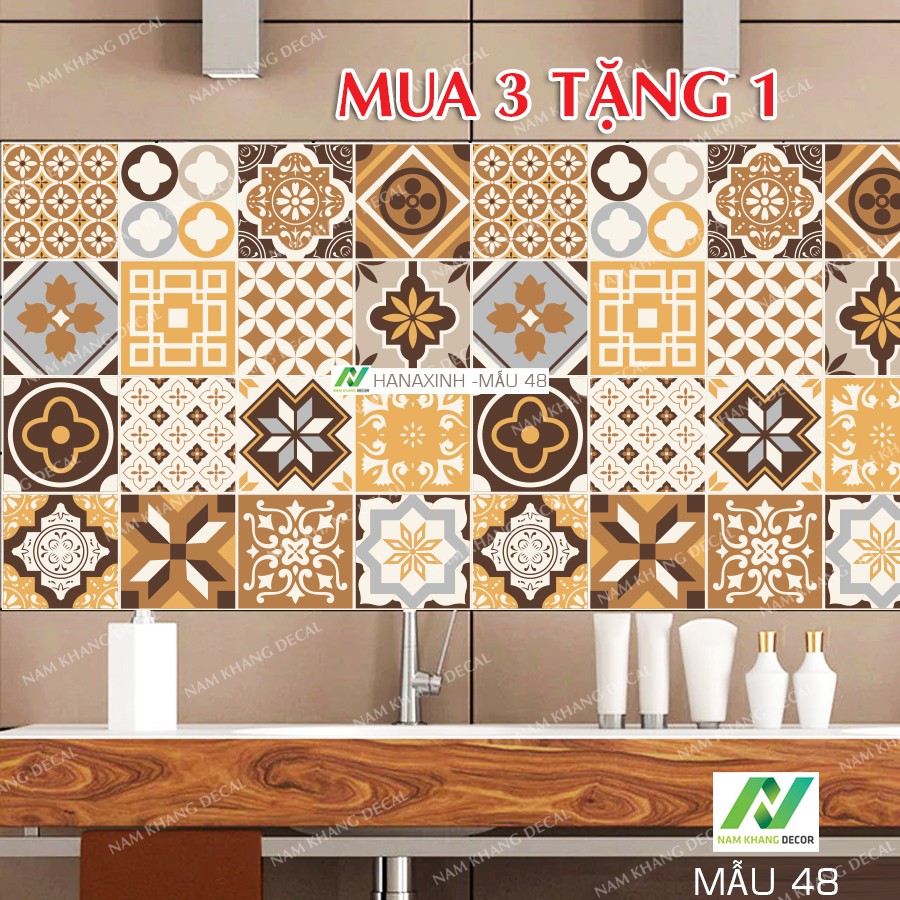 Mua 3 tặng 1 set 60x120cm decal gạch bông dán bếp, tủ kệ , quầy bar..