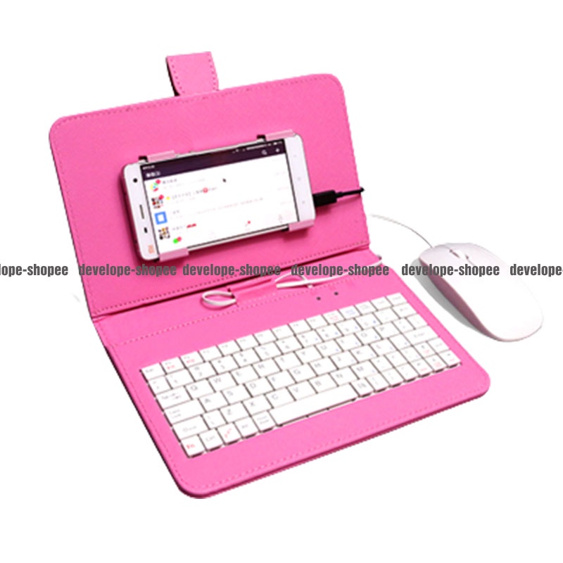 Bộ Combo bao da bàn phím kèm chuột + lót chuột cho điện thoại, máy tính bảng từ 4.5-7 inch + EMOJI giải trí