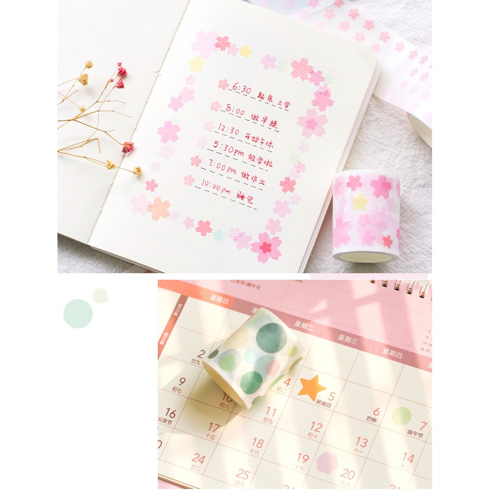 Băng dính washi tape chấm bi trang trí planner WST126