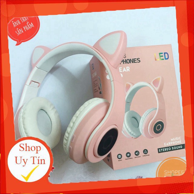 Tai Nghe chụp tai Mèo Bluetooth Cao Cấp phát sáng,Headphone Tai Mèo Đáng Yêu,Có Mic,Chống Ồn,Âm Thanh Trầm Ấm