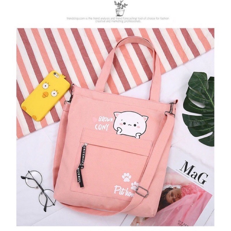 TÚI TOTE GẤU MÈO HỒNG CUTE