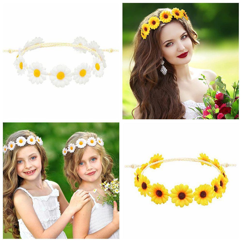 Vòng Hoa Hướng Dương Màu Sắc Trắng Bện Tóc Dành Cho Cô Dâu