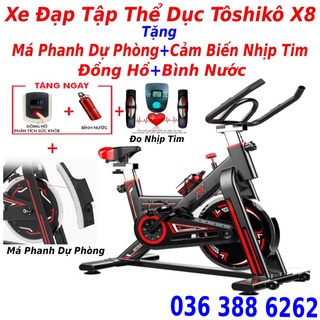 Xe đạp tập thể dục gym toshiko x8 tặng full đồ má phanh sơ cua + đo nhịp tim + đồng hồ 7 thông số +  bình nước, bh 3 năm