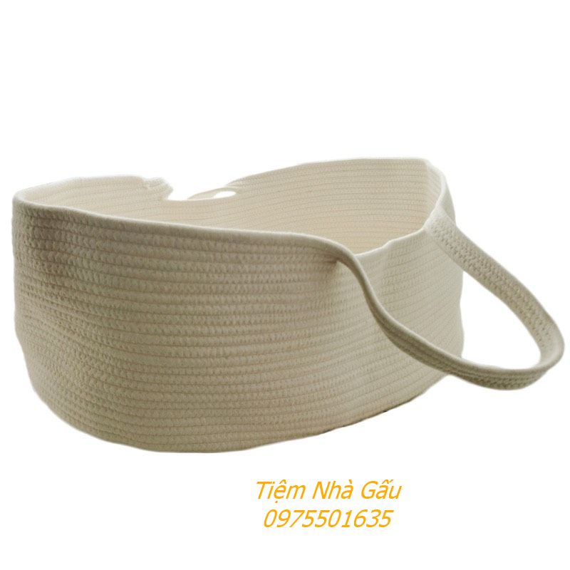 Nôi vải giỏ quai xách cỡ đại cho bé nằm chơi, chụp hình kèm đệm