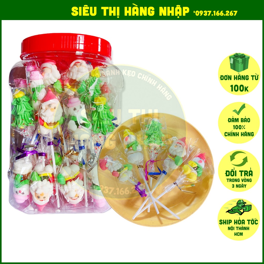 [Hộp 50 cái] Que kẹo giáng sinh ngọt ngào hình ông già noel, cây thông, người tuyết