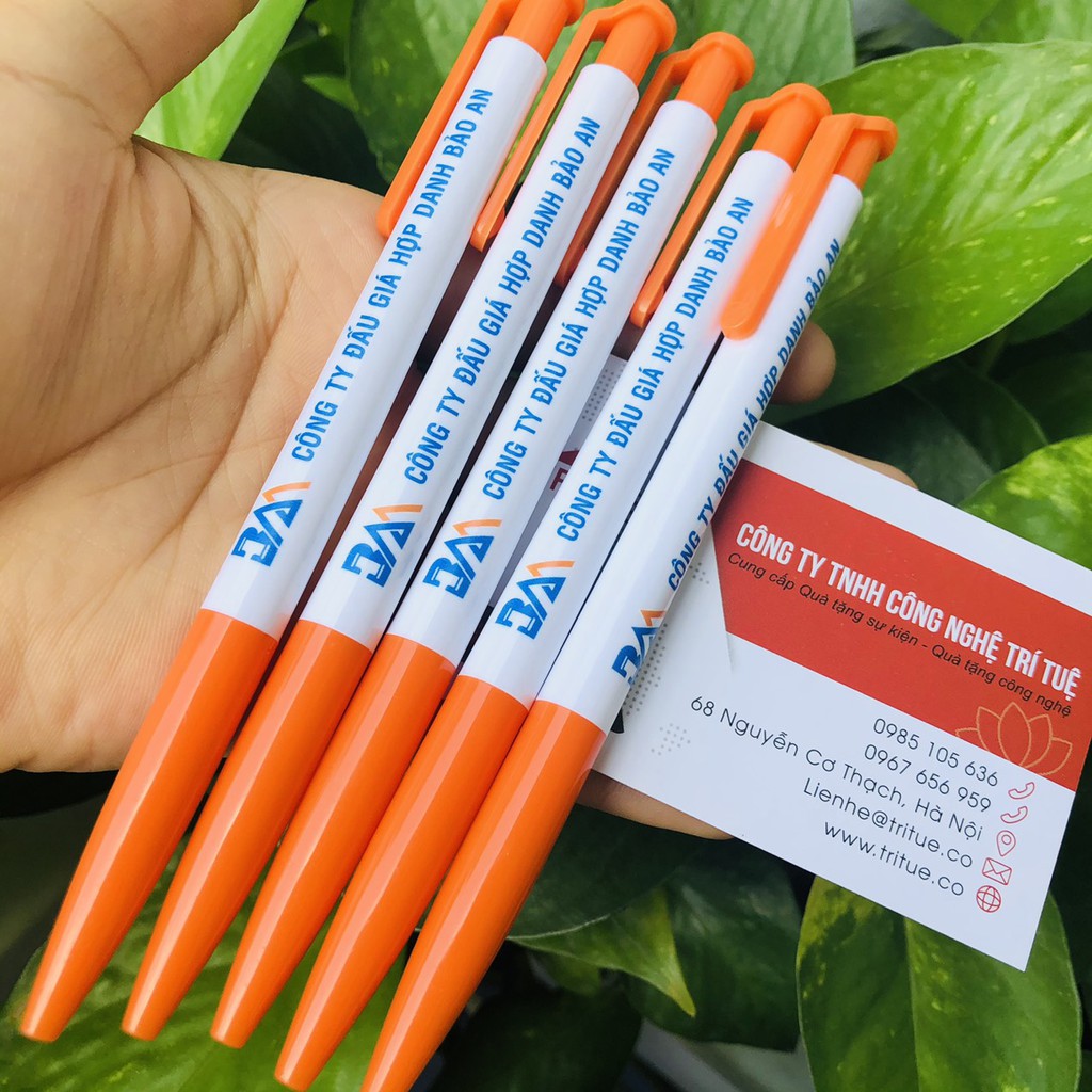 Bút bi nhận in logo công ty theo yêu cầu, xưởng in bút bi giá rẻ nhất Hà Nội, bút bi Thiên Long in logo công ty BẢo An