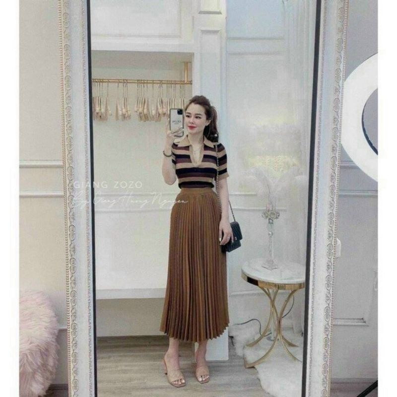 Áo len kẻ ngang cổ bẻ hàng QC