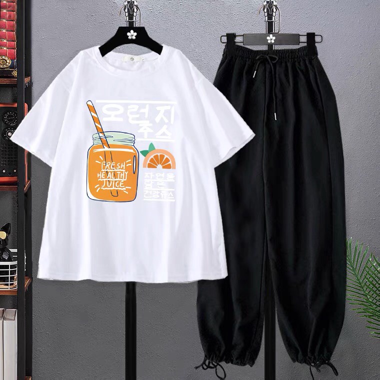 Sét Áo Phông nước cam +quần bom chun, Áo thun from rộng, Chất đẹp không xù, quần suông ống rộng, Sét bộ mặc ở nhà - MODY