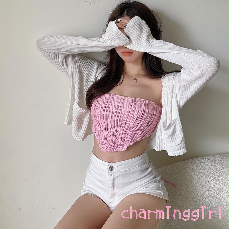 Áo ống dệt kim màu trơn thời trang cho nữ