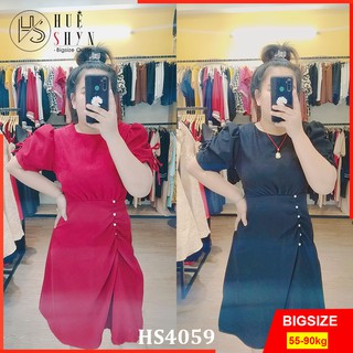 Đầm bigsize nữ dáng xòe tay rút eo đính cườm đi tiệc Huệ Shyn HS4059 - Màu đỏ, đen - váy bigsize 55-90kg - L XL XXL