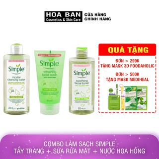 COMBO LÀM SẠCH SIMPLE TẨY TRANG + SỮA RỬA MẶT + NƯỚC HOA HỒNG Simple Toner