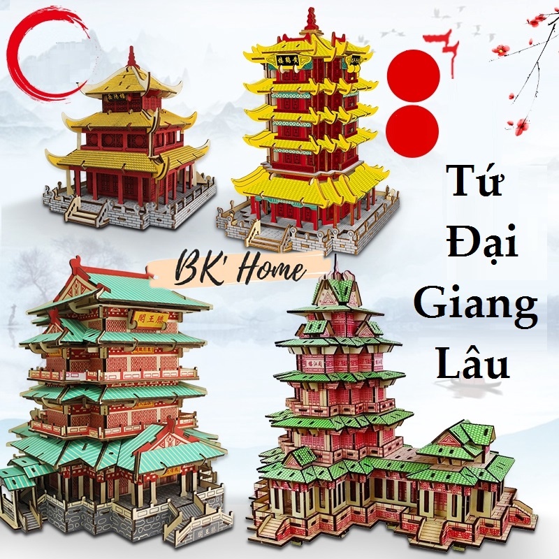 Mô hình lắp ráp 3D gỗ-Tứ Đại Danh Lâu Trung Quốc - Đằng Vương Các - Duyệt Giang Lâu - Hoàng Hạc Lâu - Nhạc Dương Lâu