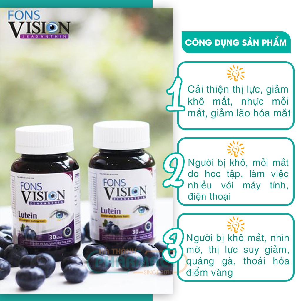 Thuốc bổ mắt Viên uống bổ mắt Fons Vision Chăm sóc sức khỏe mắt cho mắt sáng hết khô nhức mỏi mắt cho bé Hộp 30 viên