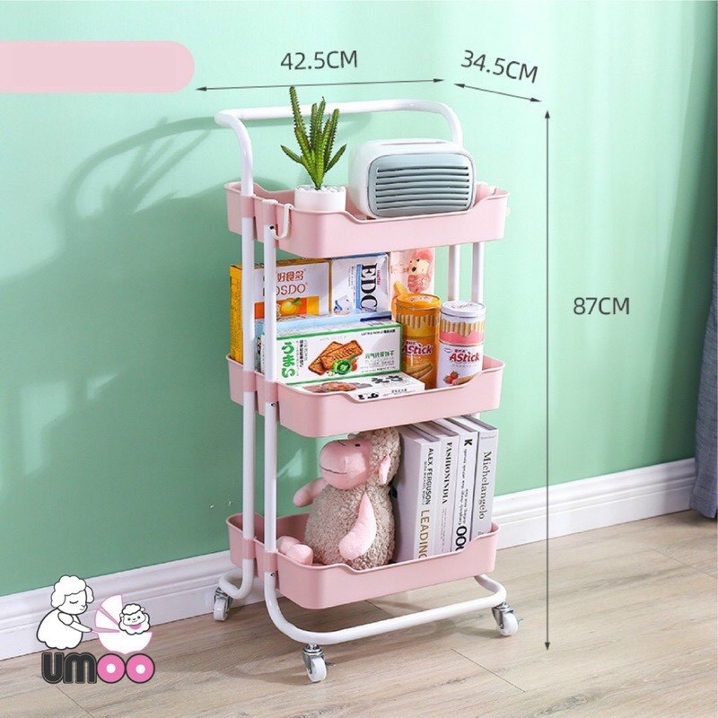 Kệ Đa Năng 3 Tầng Umoo Có Bánh Xe, Tay Cầm