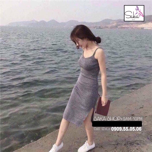 Đầm body 2 dây thun gân đẹp ôm sát người , đầm body nữ