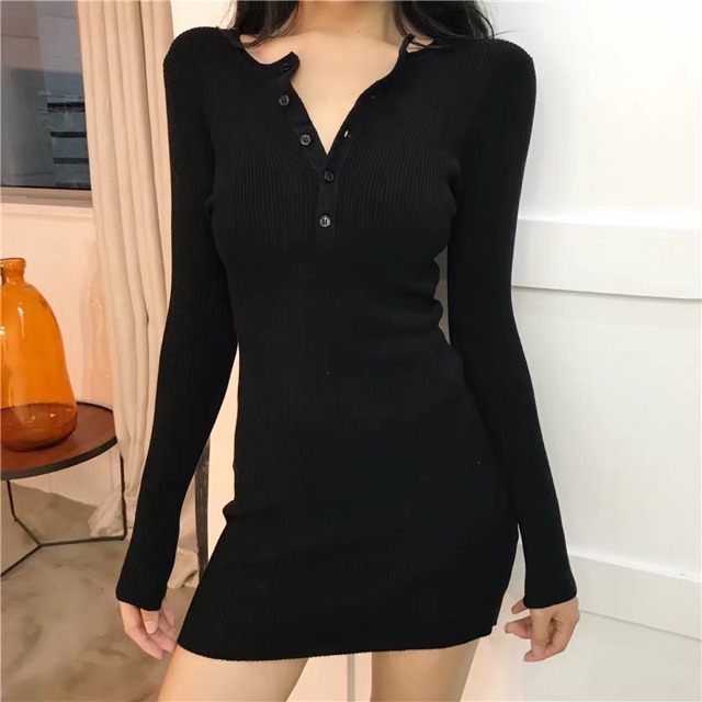 Đầm body Váy body len dáng ngắn Thucucstore Đầm ôm body dài tay phong cách sexy quyến rũ VL03